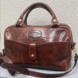 Oroton Brown Leather Messenger Satchel with Top Handles